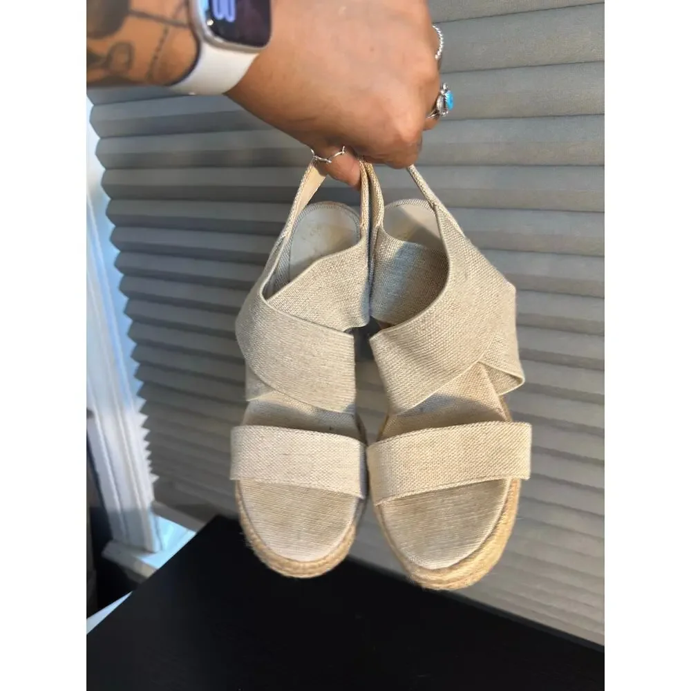 Lauren Ralph Lauren Erica Espadrille Wedge Sandals Natural Linen 7.5B